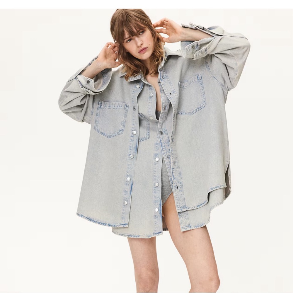 H&M Light Wash Oversized Denim Button-Down Shirt